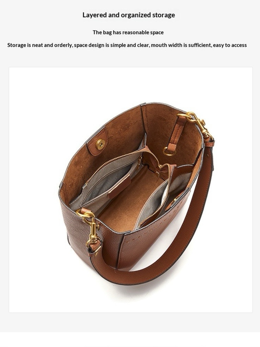 YNS Generic Brown Leather Shoulder Bag with Gold Hardware